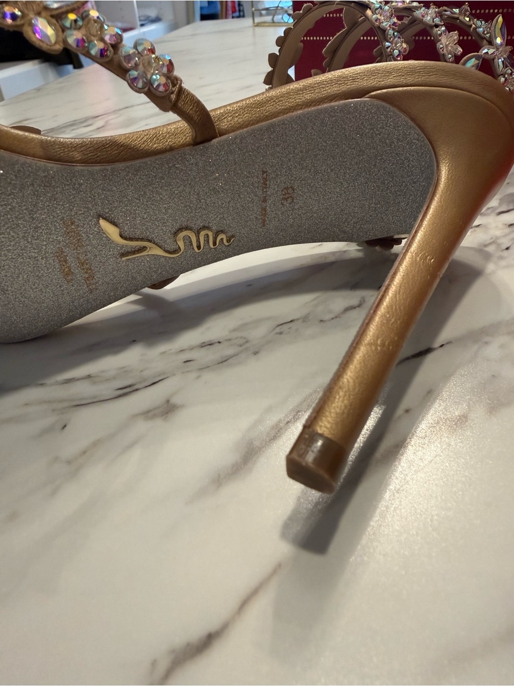 Rene Caovilla Eden Nude Sandal 105 Crystal Embellished Ankle Wrap - Picture 4 of 16